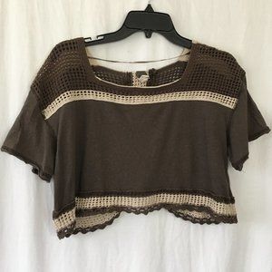 We the Free Crochet Trim Open Back Crop Top Sz Med